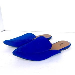 Qupid Electric Blue Boho Pointed Toe Slip On Slide On Mules Flat Shoes Size 9